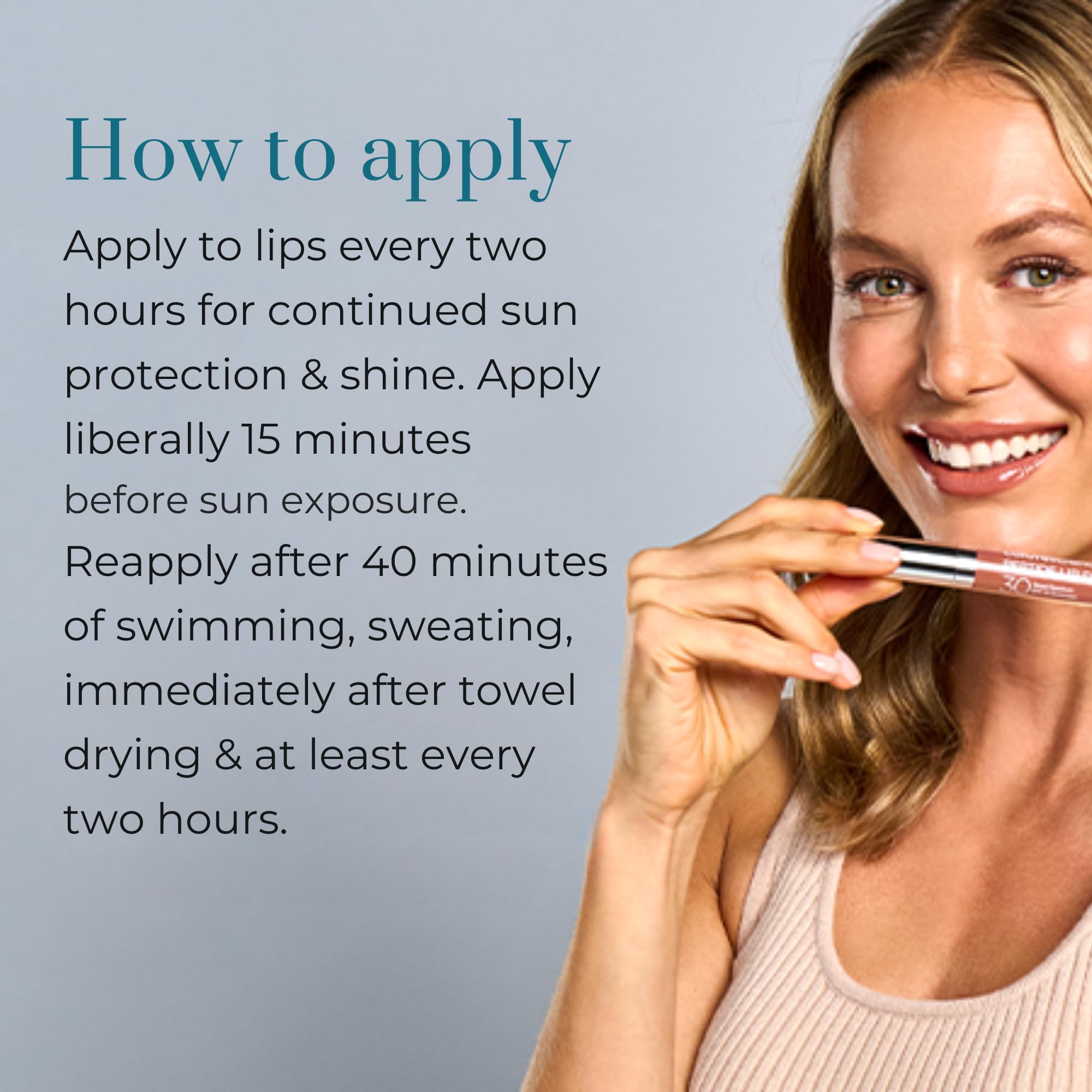 Colorescience Peptide Lip Shine Savanna worn by model showing natural-looking color and protection