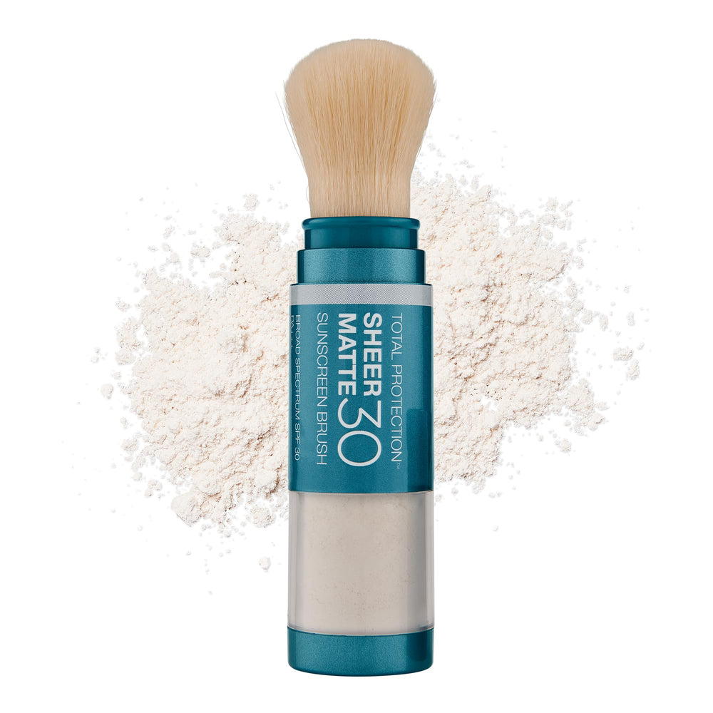 Colorescience brush front packaging showing compact design and SPF benefit