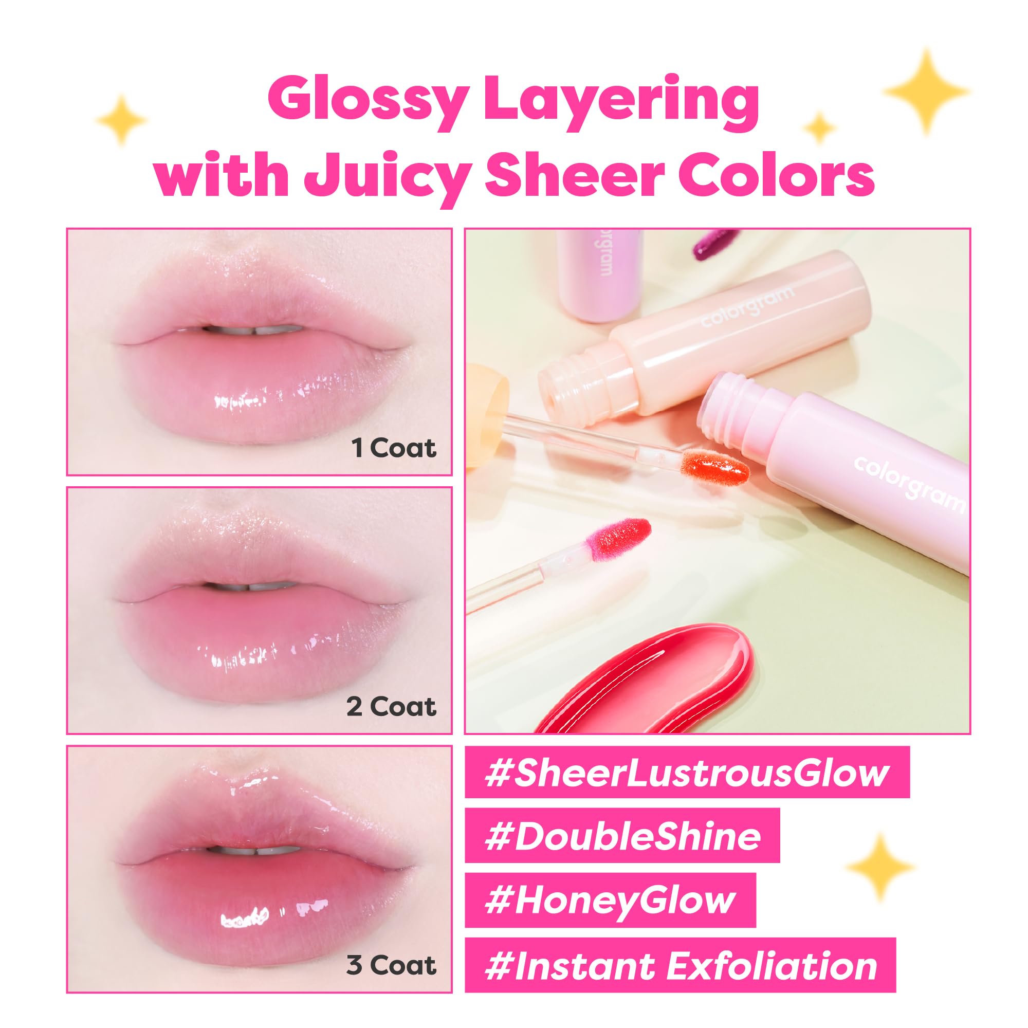 COLORGRAM layered over lipstick on lips creating extra depth and shine benefit