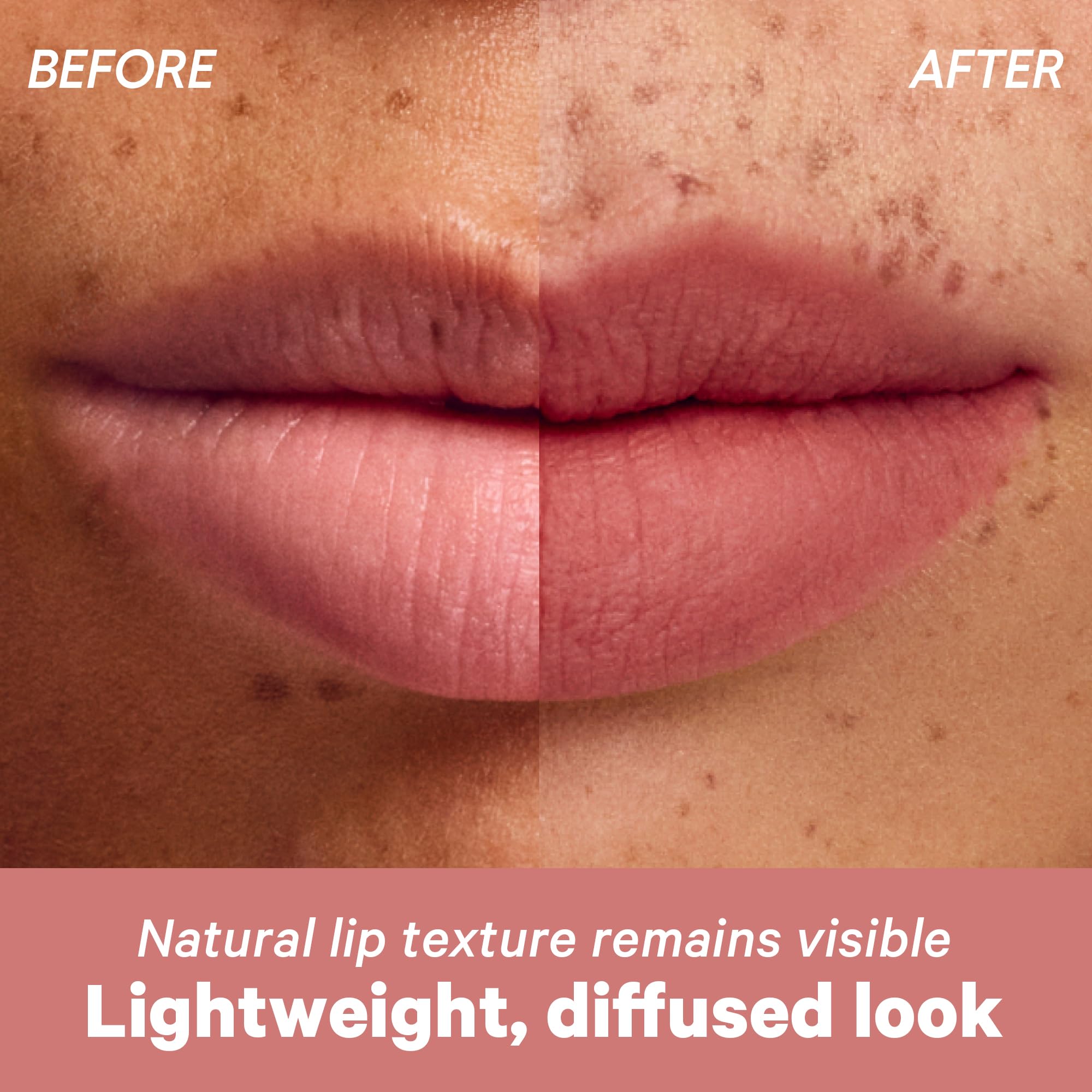 COLORGRAM lip swatch on model showing natural Salmon Beige stain