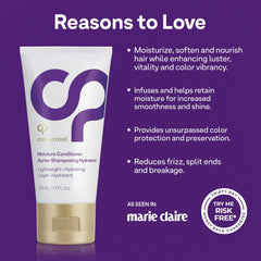 ColorProof conditioner being poured onto palm demonstrating lightweight slip benefit