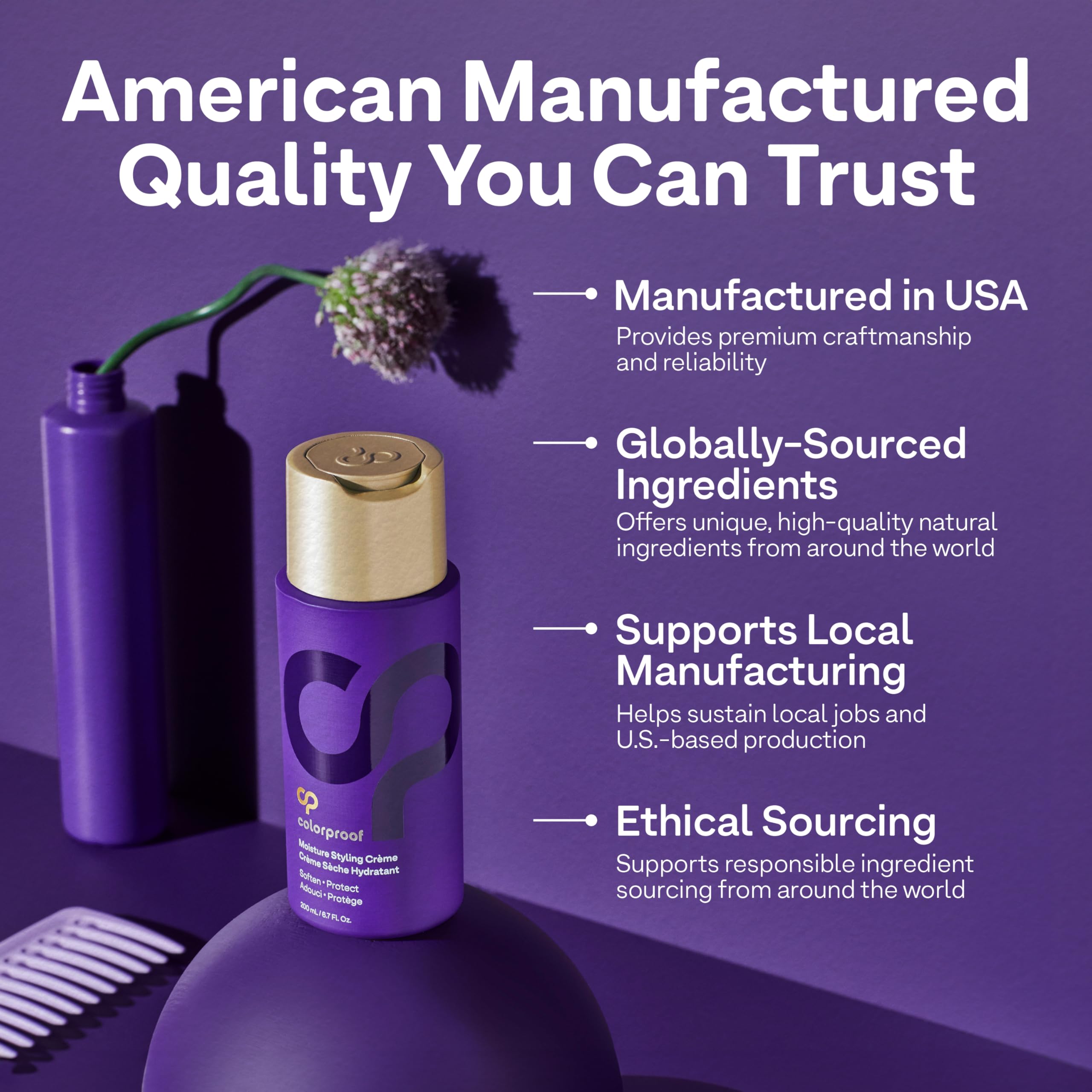 ColorProof ingredients display with hyaluronic and panthenol benefits
