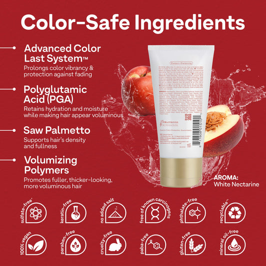 ColorProof pump dispenser and clear label detail for easy application