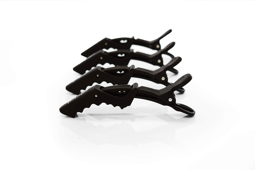 Colortrak front view of four jumbo croc clips showing professional packaging and hold benefit