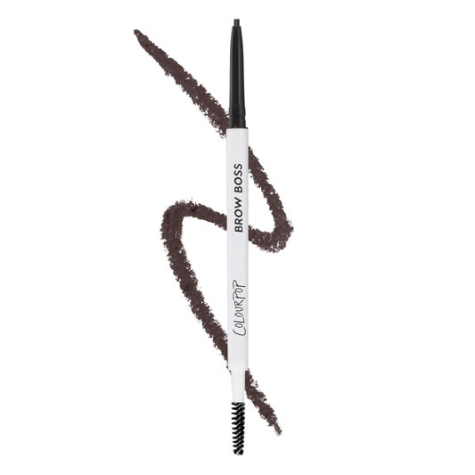 ColourPop Brow Boss soft black pencil front view showing slim retractable barrel and cap for precise control