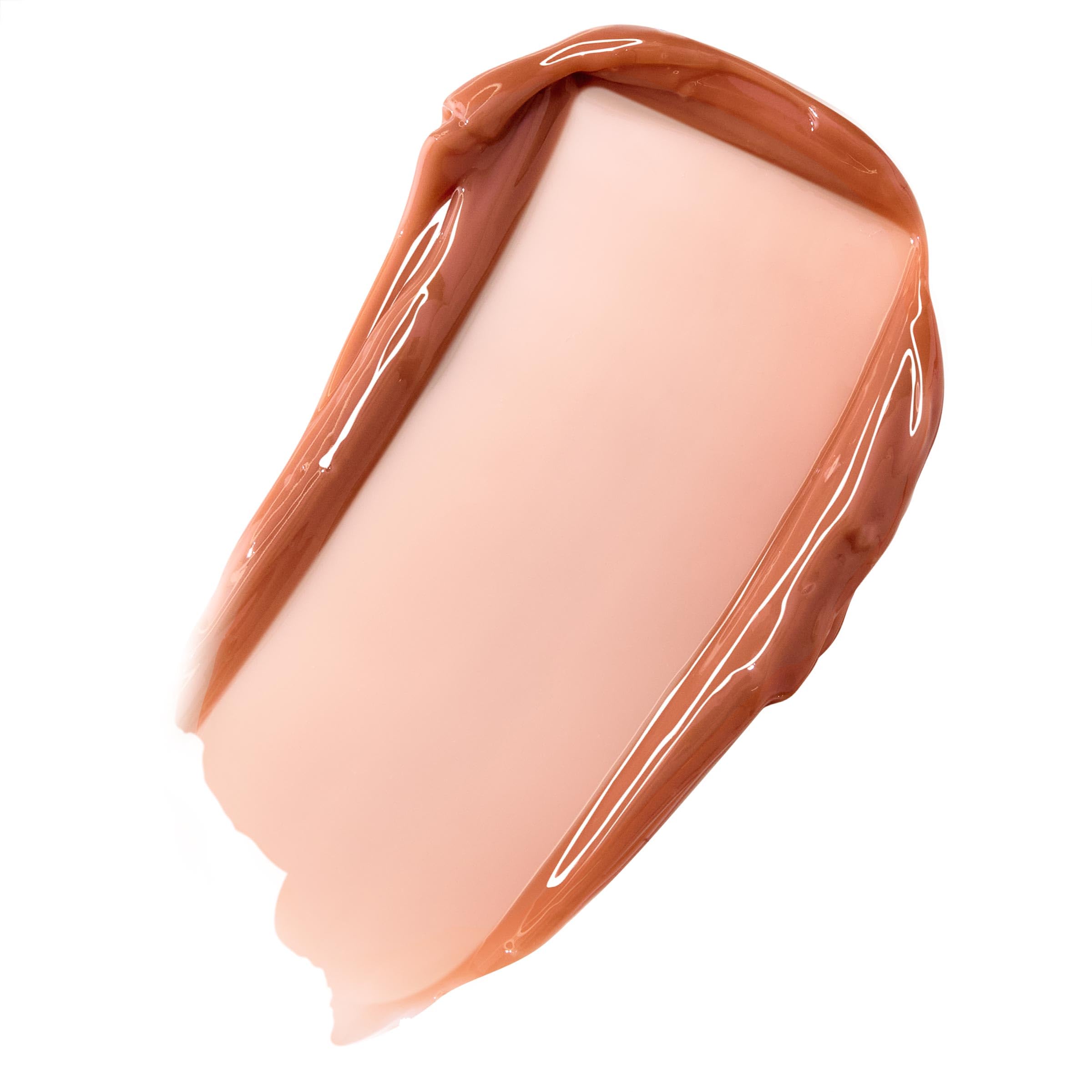 ColourPop Caramel Latte texture close-up showing creamy glossy finish benefit: cushiony moisturizing look