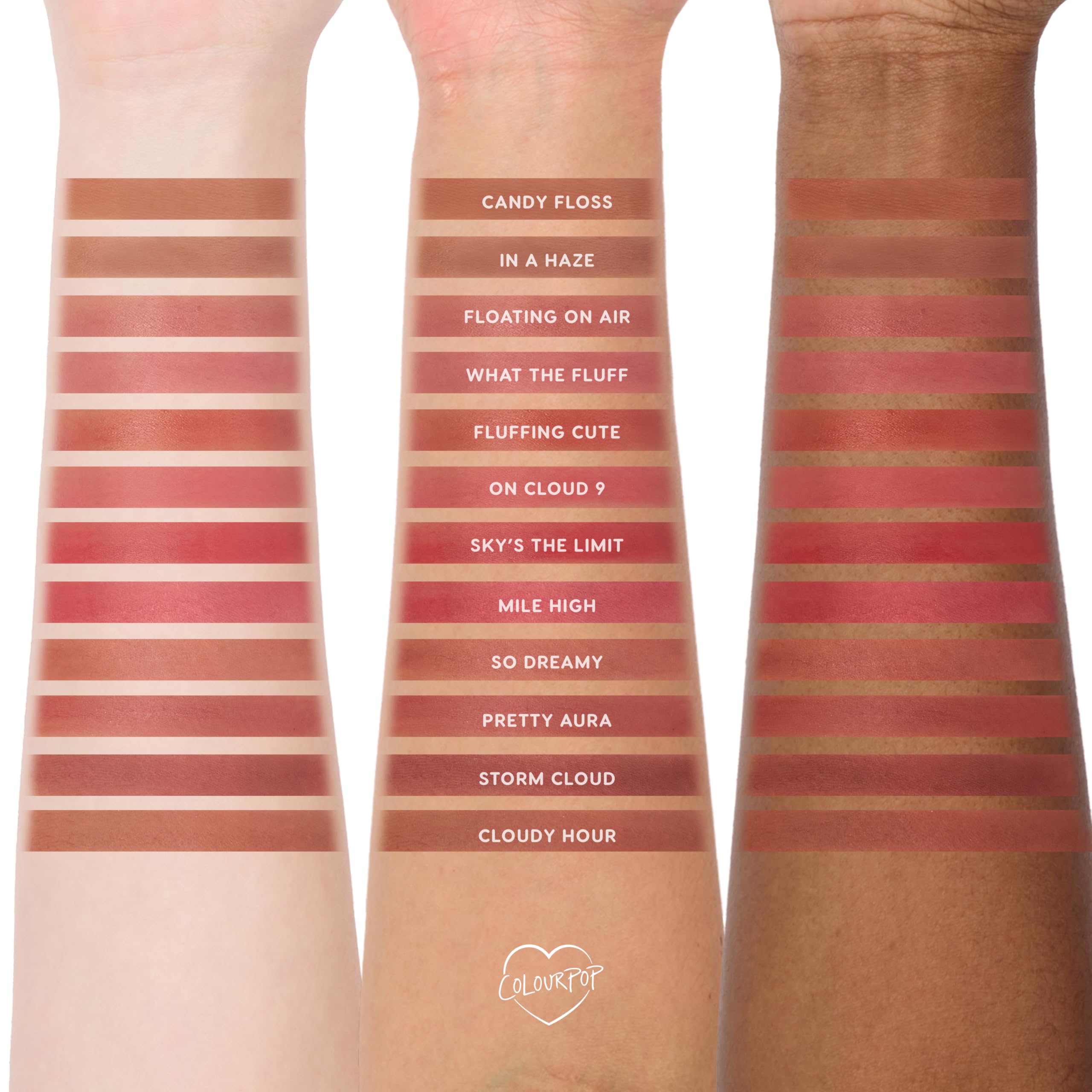ColourPop on model lips showing Storm Cloud wearable color and blurred finish