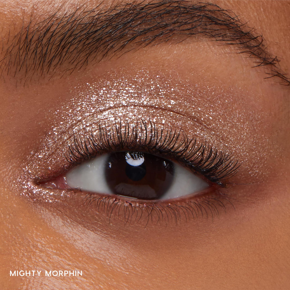 ColourPop duo applied on model eyes illustrating sparkly neutral look for daytime and night