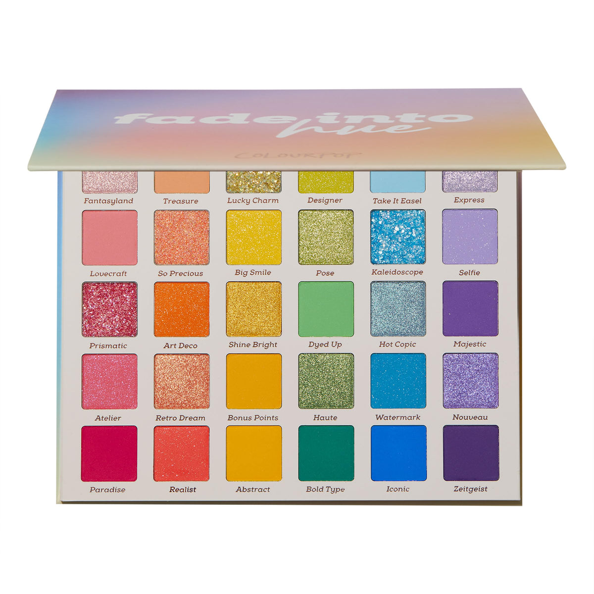 ColourPop palette open flatlay showing full shade range and easy travel portability