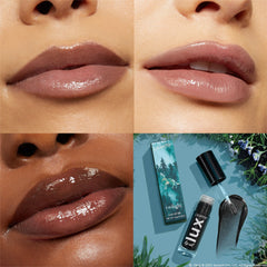 ColourPop gloss texture swatch showing sheer black tint and reflective shine benefit