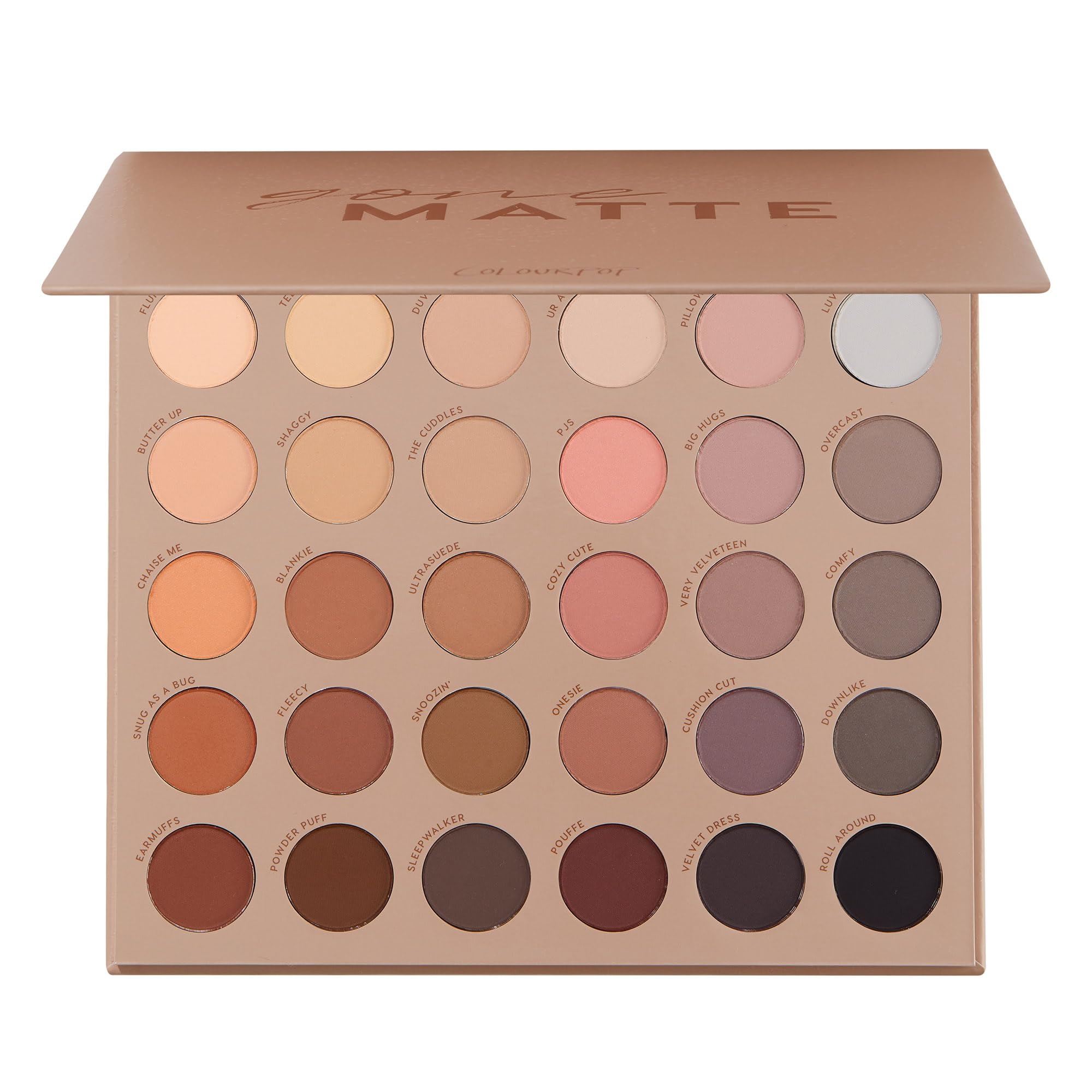 ColourPop gone matte front packaging showing palette layout and shades for versatile looks