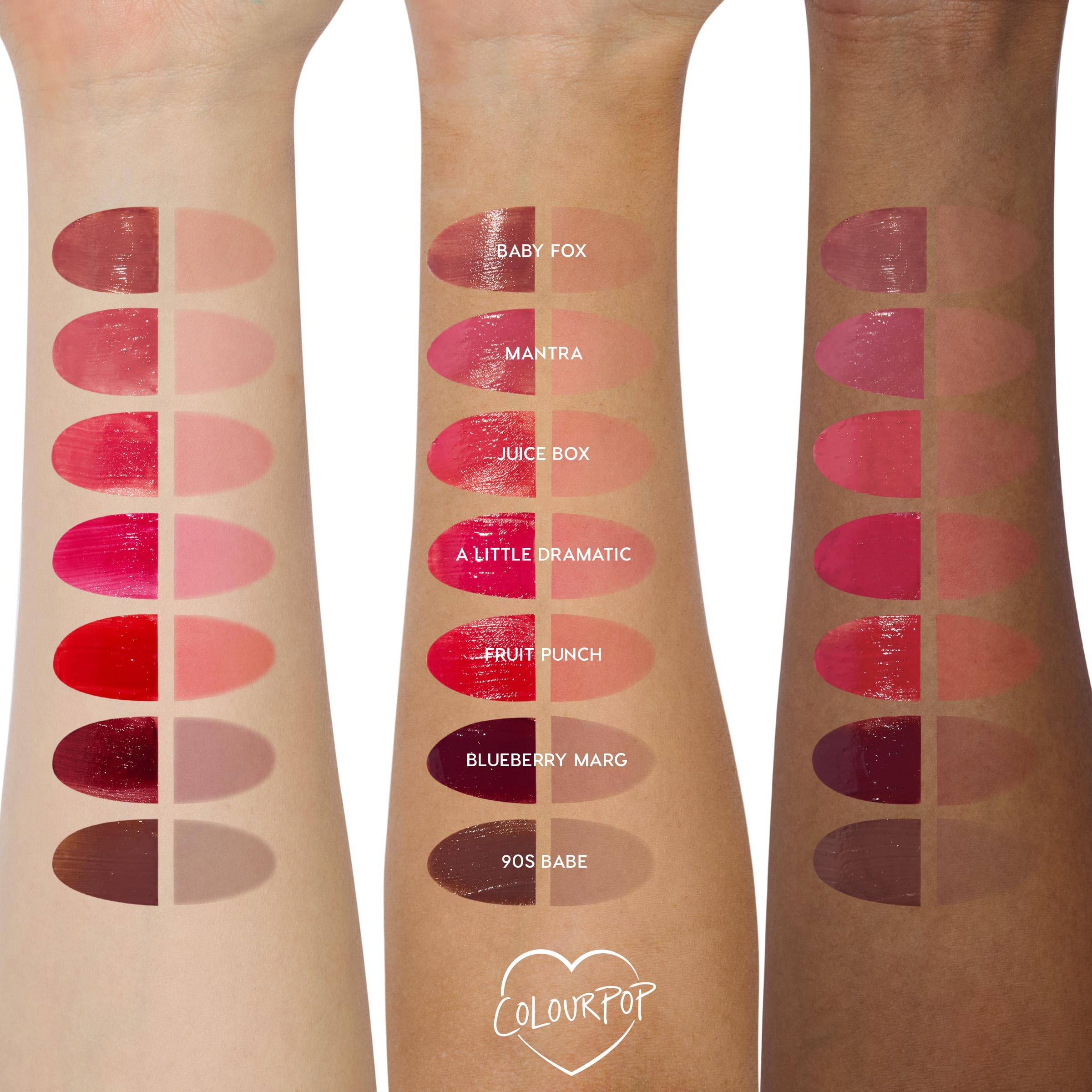 ColourPop HydraPop on lips full coverage showing glossy-to-stain transformation benefit