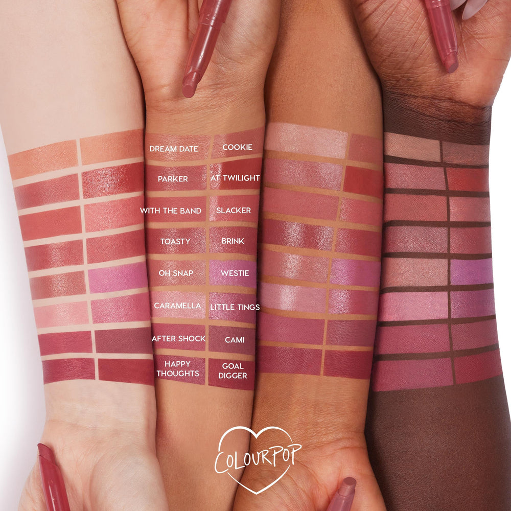 Hand holding ColourPop Lippie Stix Little Tings to show compact size and travel convenience