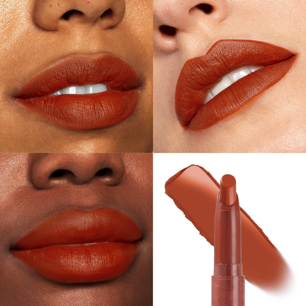 ColourPop Ziggie swatch on arm displaying rich terracotta pigment and smooth coverage