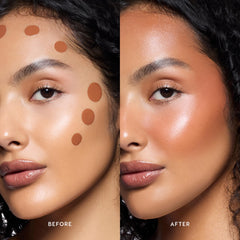 ColourPop liquid bronzer swatch on arm showing warm golden Sands Beach shade and blendability