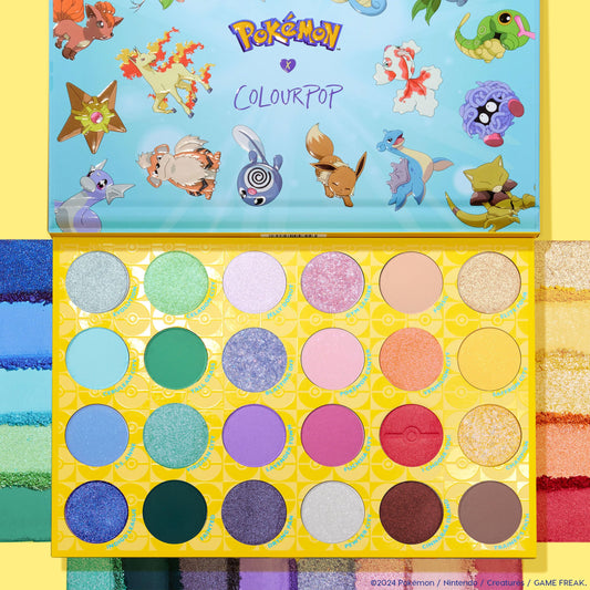 ColourPop open palette top-down showing 24 Kanto-inspired shades for versatile looks