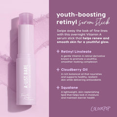 ColourPop retinol serum stick texture melting on fingertip for quick absorption benefit