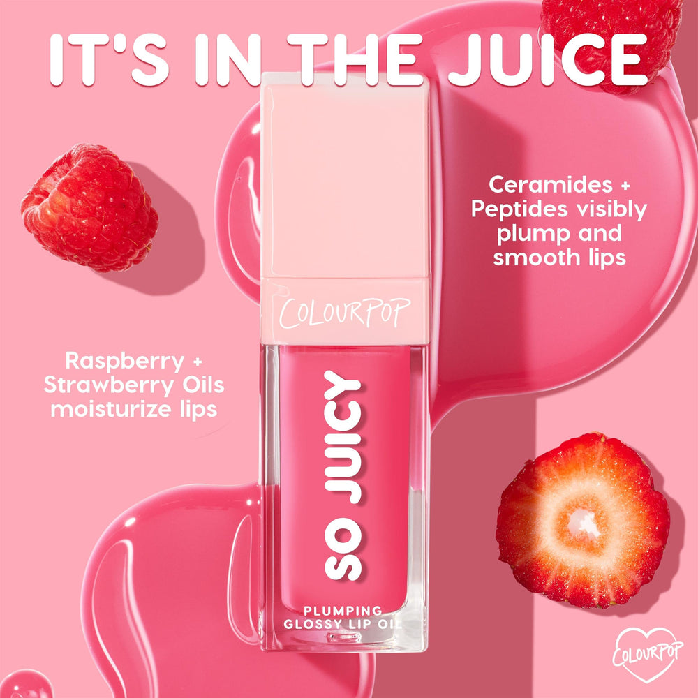 ColourPop So Juicy ingredients flatlay highlighting peptides and oils for nourishment