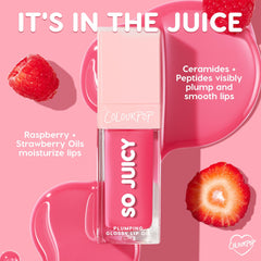 ColourPop So Juicy ingredients flatlay highlighting peptides and oils for nourishment