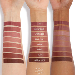 ColourPop swatch on arm of Mocha Latte demonstrating true color payoff and buildable coverage
