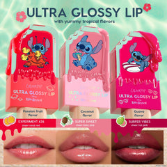 ColourPop Stitch gloss layered over lipstick showing enhanced color depth and glossy shine