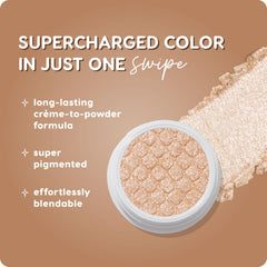 ColourPop Super Shock Shadow applied on eyelid demonstrating intense shimmer and precise payoff
