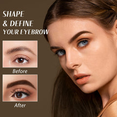 Comdian before and after brows showing fuller defined results