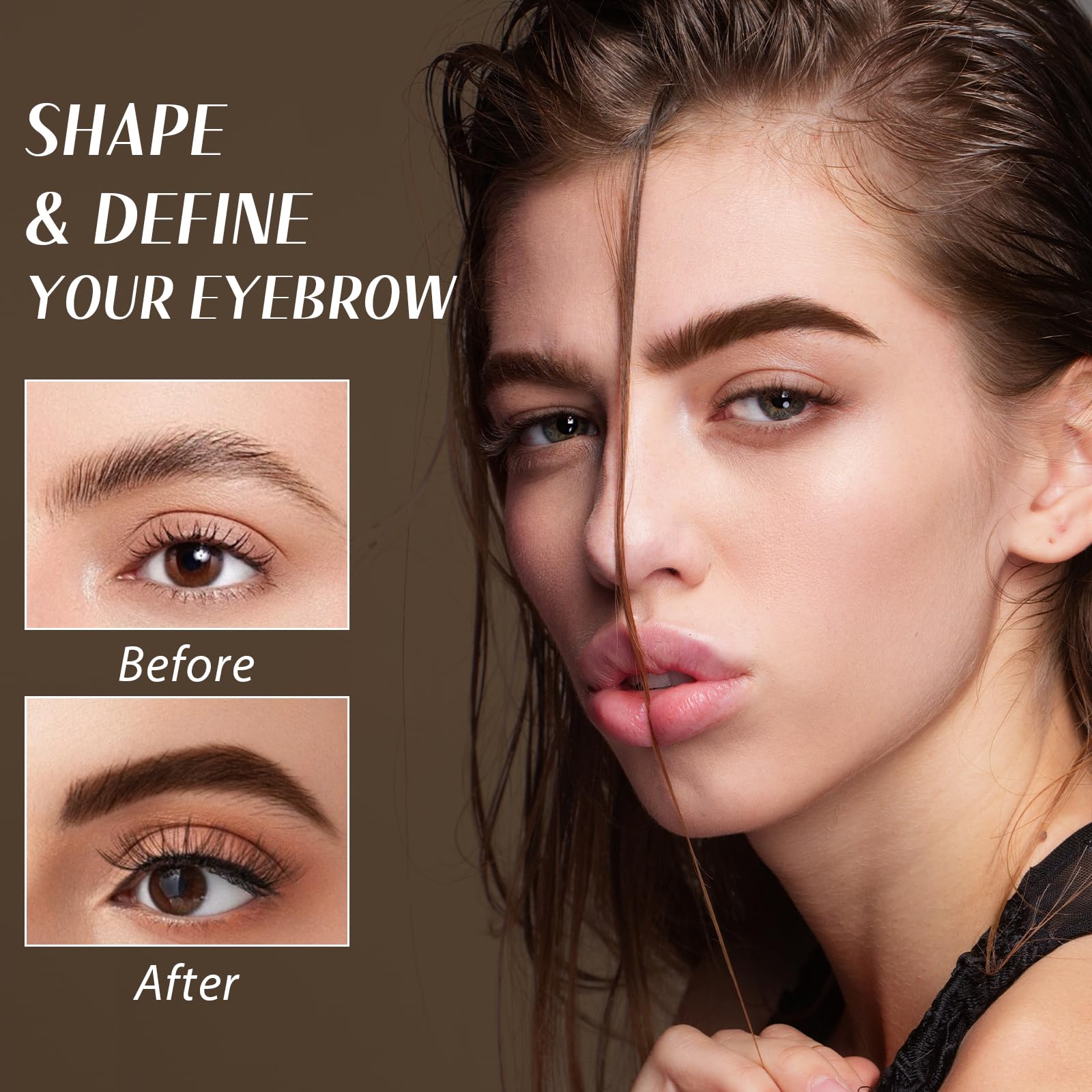 Comdian applicator brush and eyebrow pencil enabling accurate shaping and hair strokes