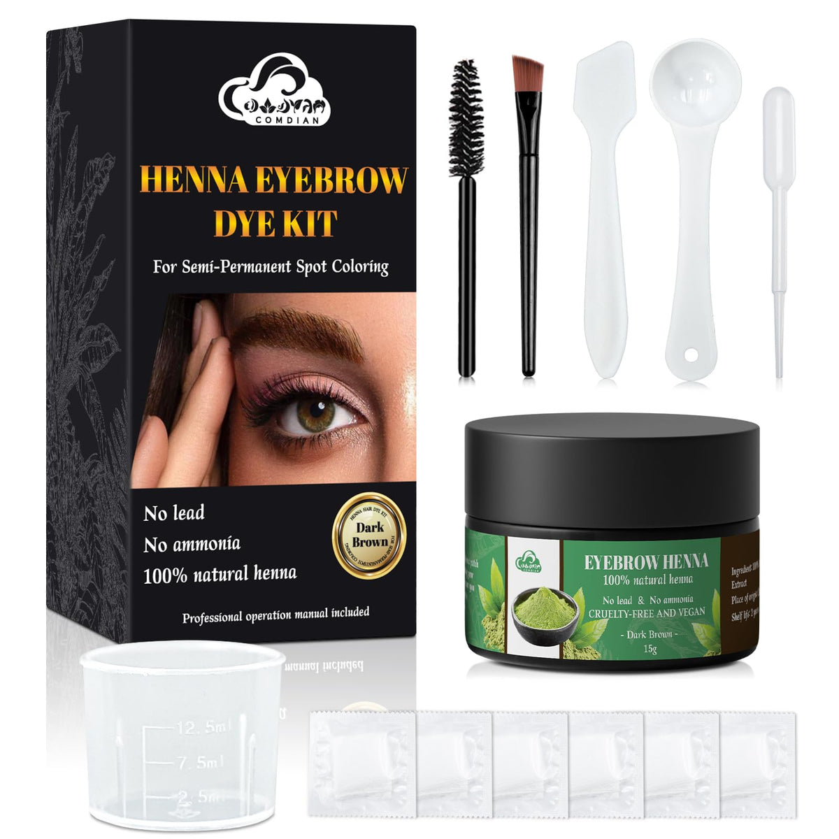 Comdian kit front packaging showing professional eyebrow tint