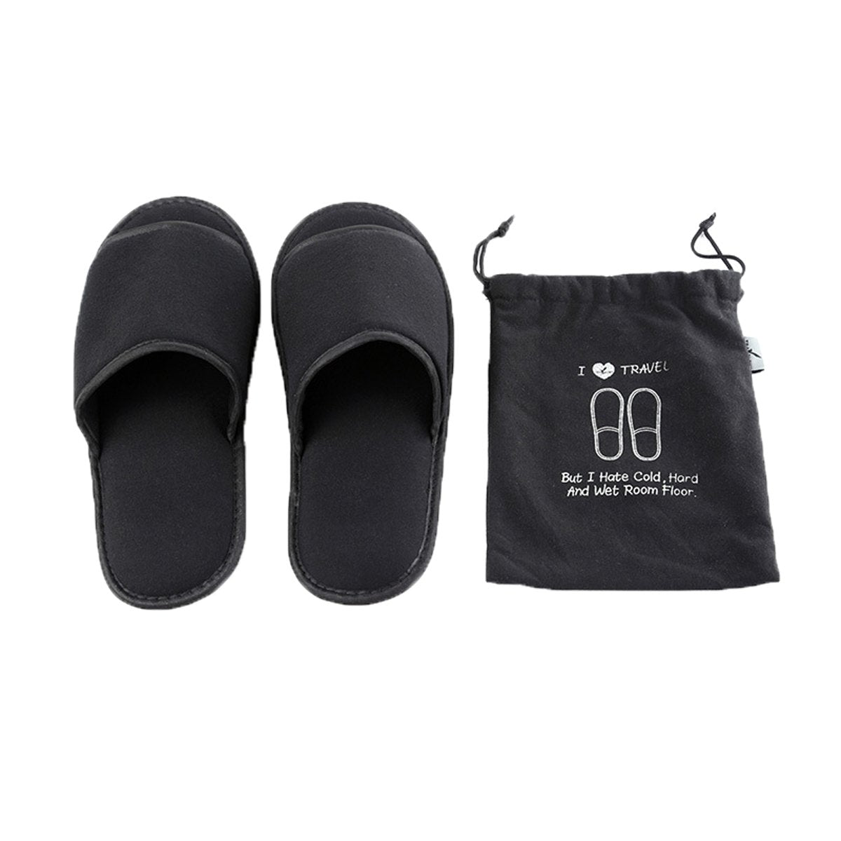 Comfysail front view folded slippers with bag showing compact packing benefit