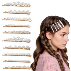 COMNICO front view of ten pearl hair clips showing neat arrangement and elegant look
