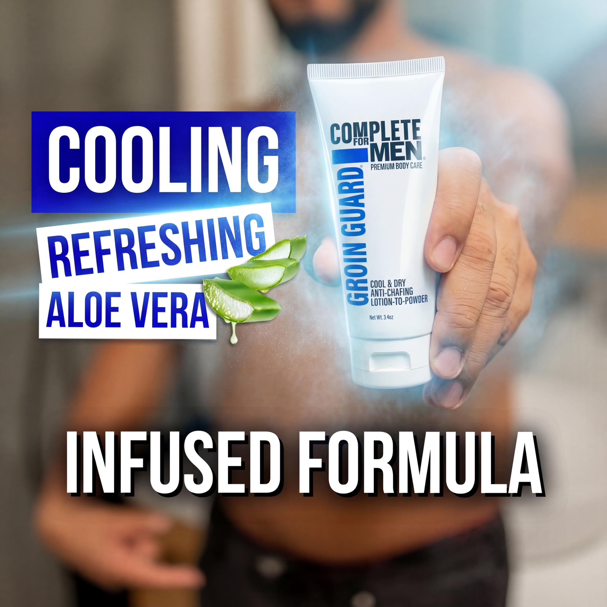 COMPLETE FOR MEN athlete applying cream pre-run for friction prevention