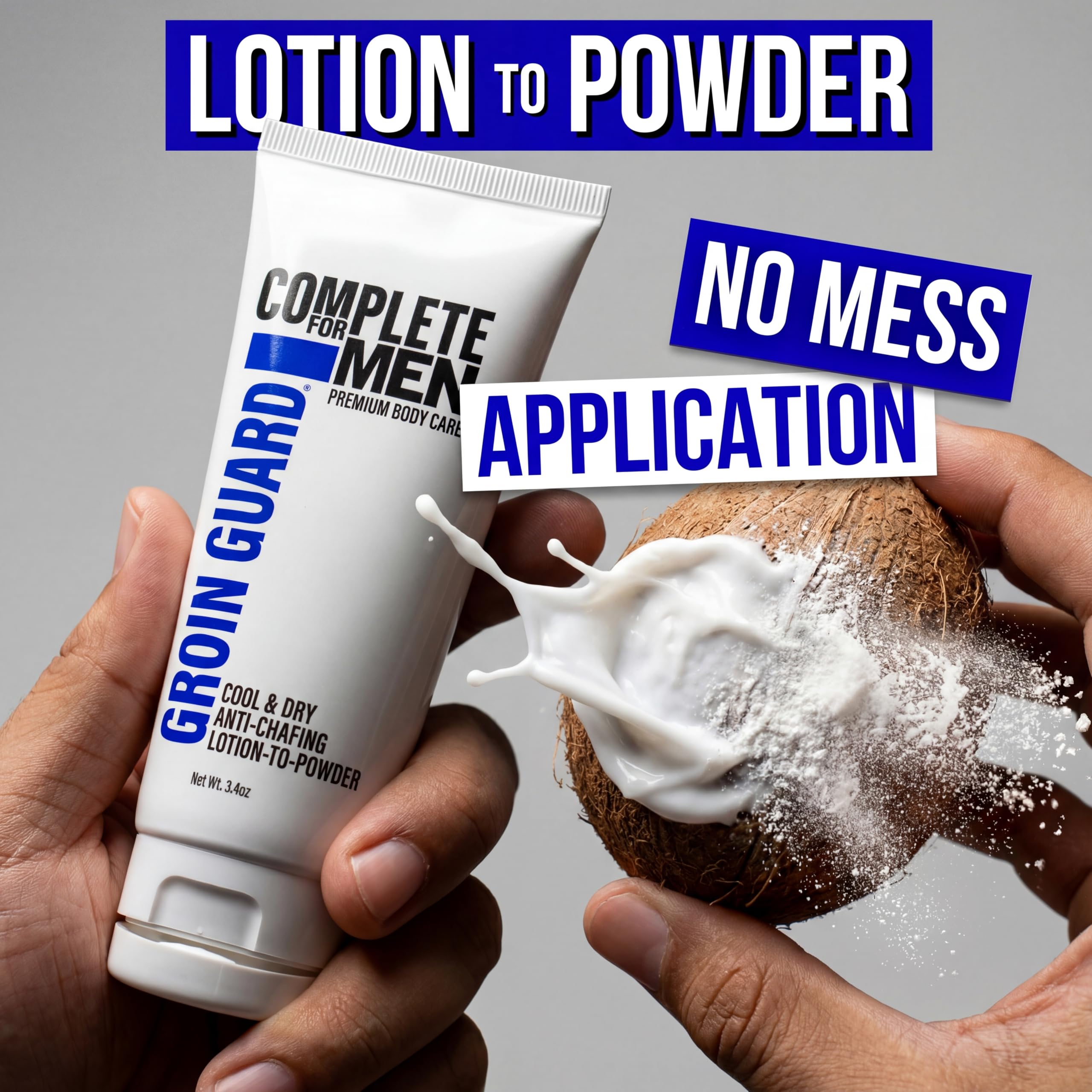 COMPLETE FOR MEN cream on hand showing quick spread and coverage benefit