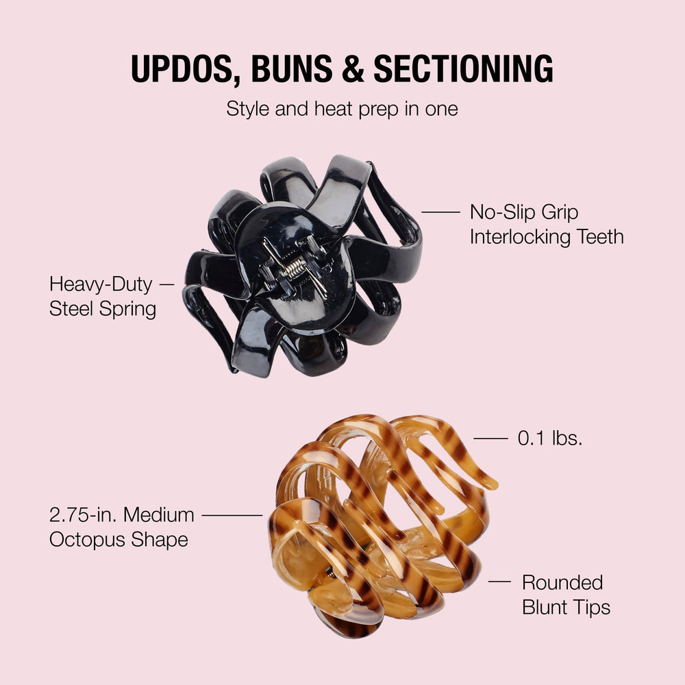 Conair Scünci black clip securing thick hair for a tidy daily updo