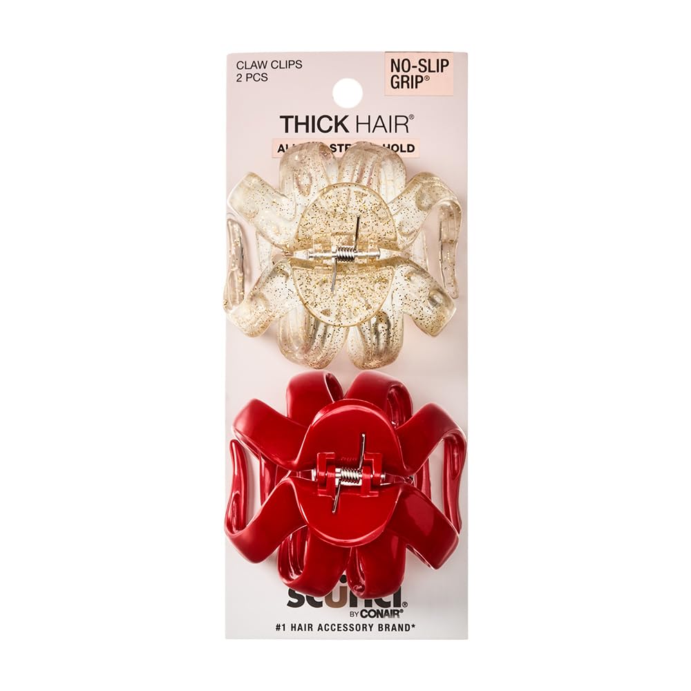 Scunci by Conair front view showing gold and red clips, festive hold