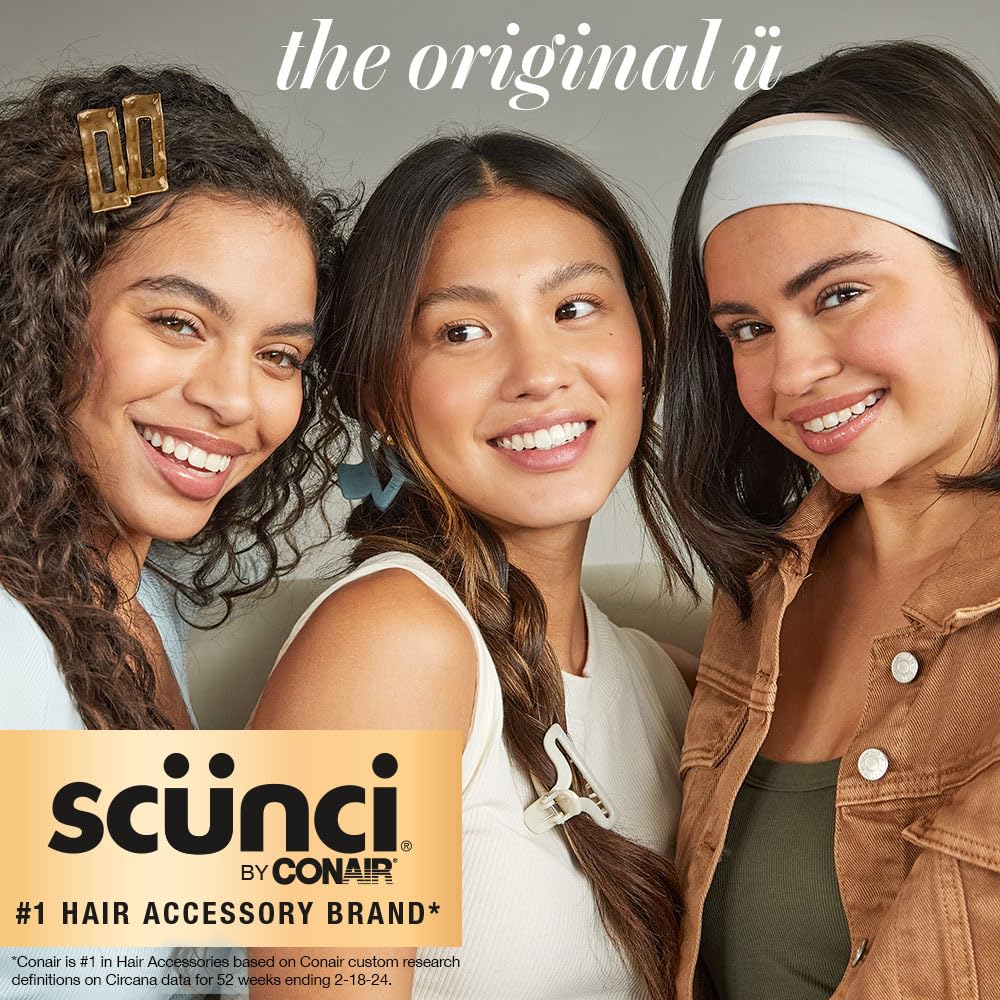 Conair Scunci scrunchie in a high ponytail during workout, secure hold without creases