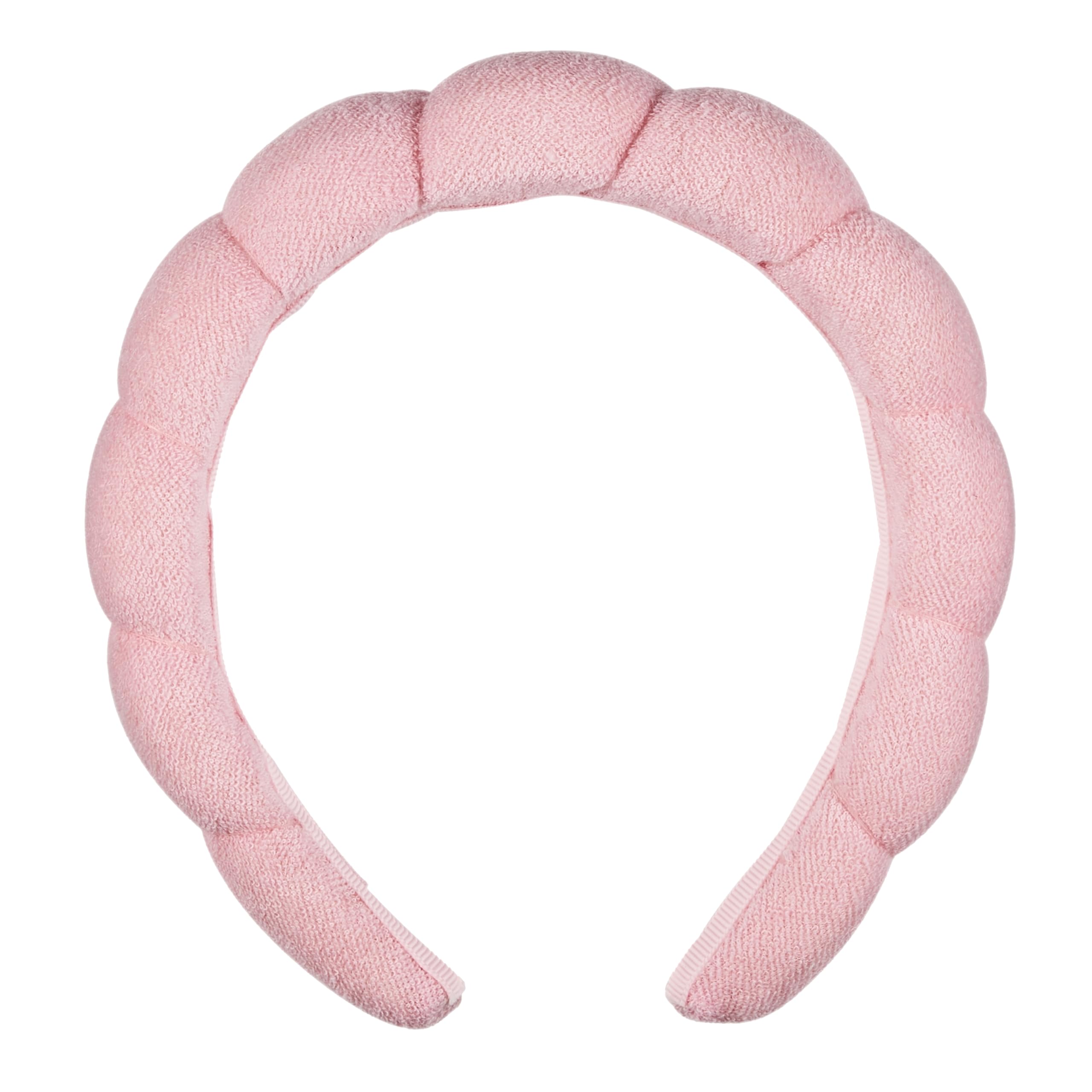 Conair front view of pink headband showing rounded shape and styling benefit