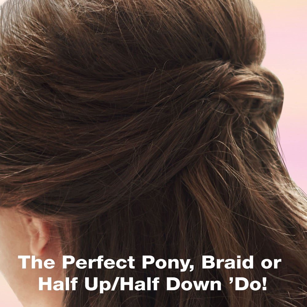 Conair Topsy Tail styled ponytail on woman ready to leave home quickly