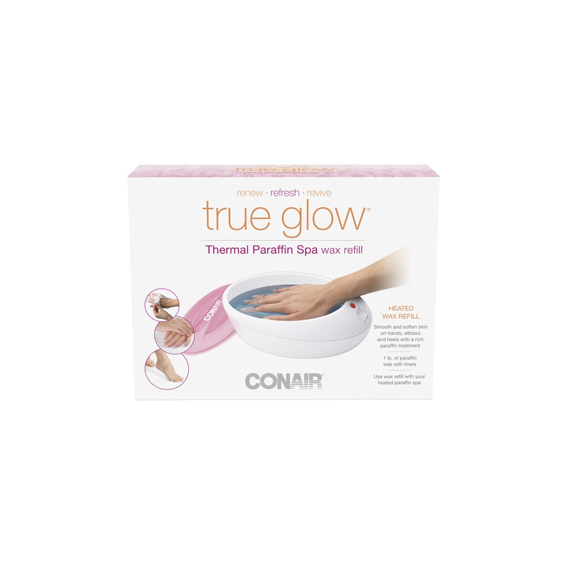 Conair True Glow 1 lb refill next to common objects showing scale