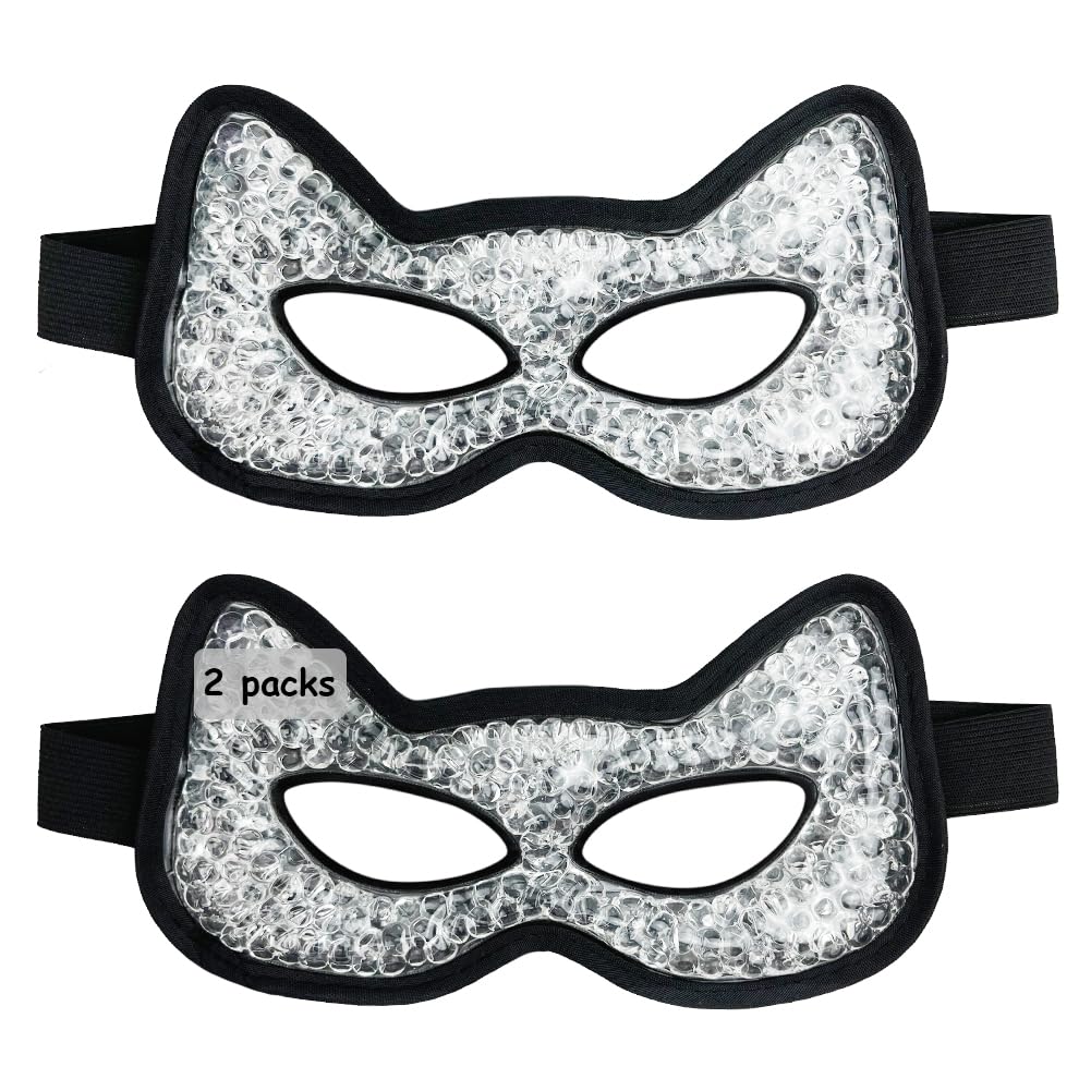CONBELLA front view two-pack showing black reversible eye masks and benefits