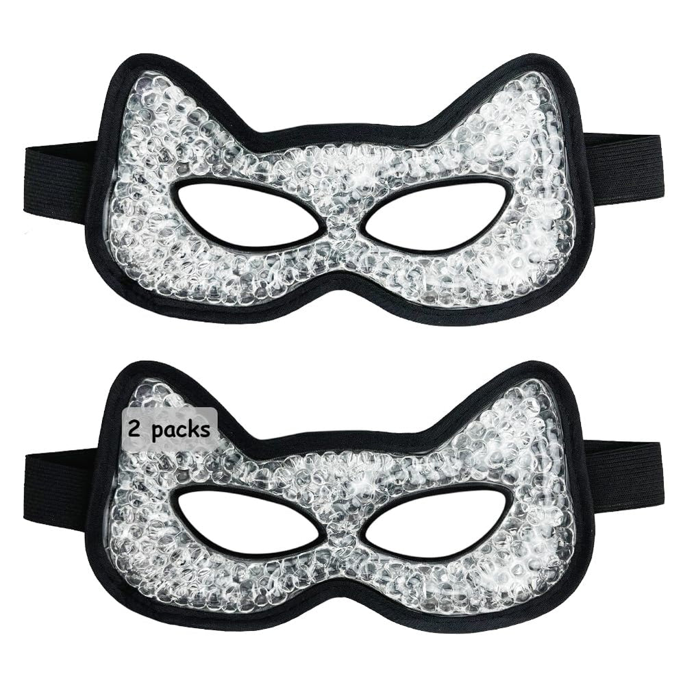 CONBELLA front view two-pack showing black reversible eye masks and benefits
