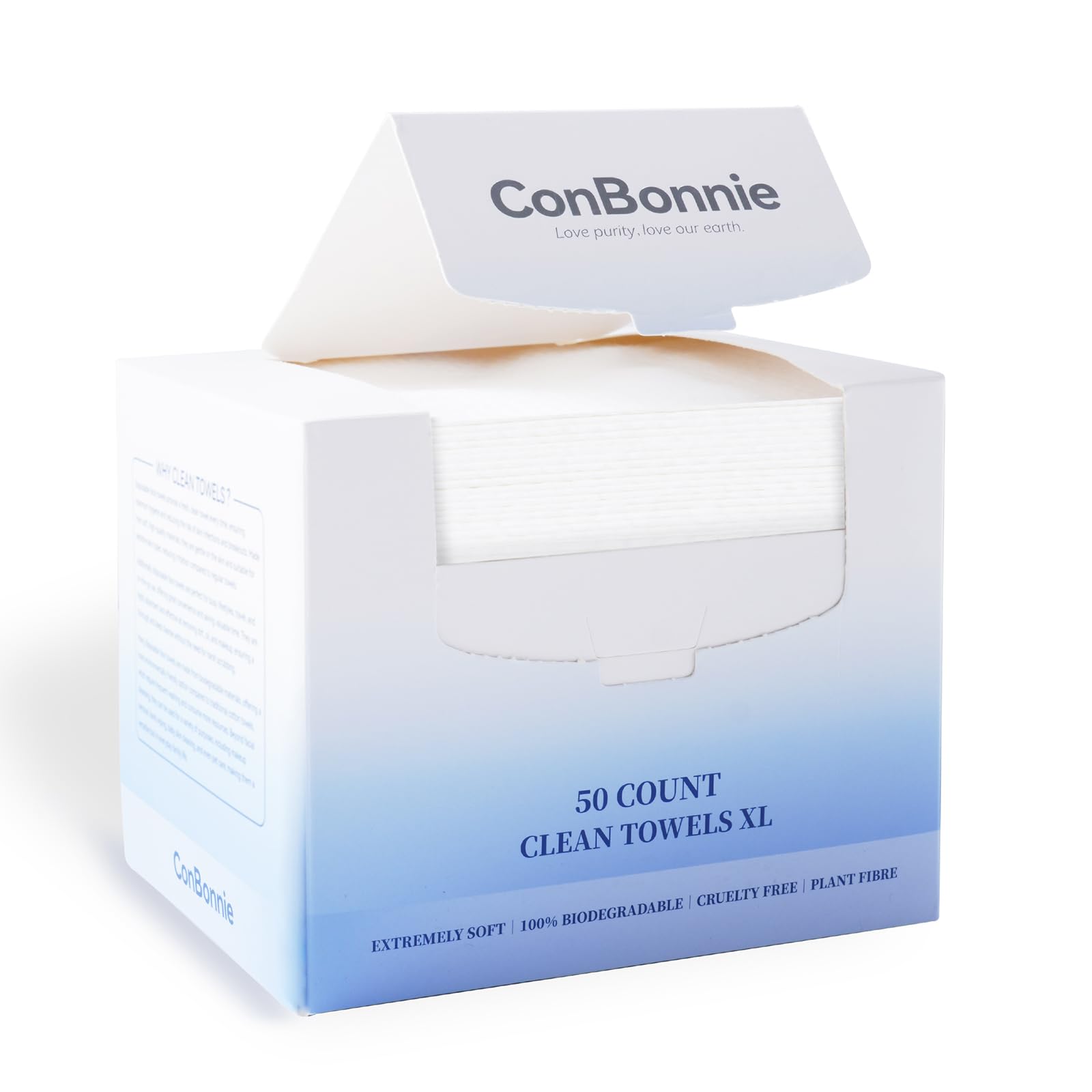 Conbonnie front packaging showing 50-count, large soft towels and eco messaging