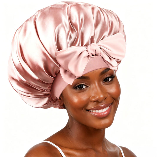 Confvrter bonnet front view shows blush pink and secure fit benefit