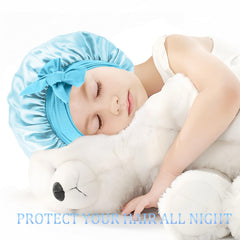 Confvrter bonnet child wearing during sleep illustrating gentle hair protection