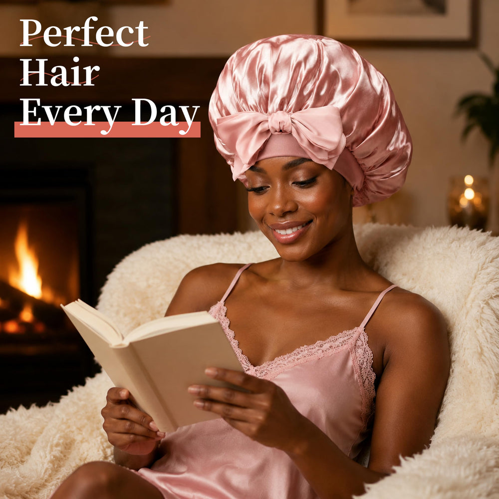 Confvrter bonnet in use on pillow showing hair protection while sleeping