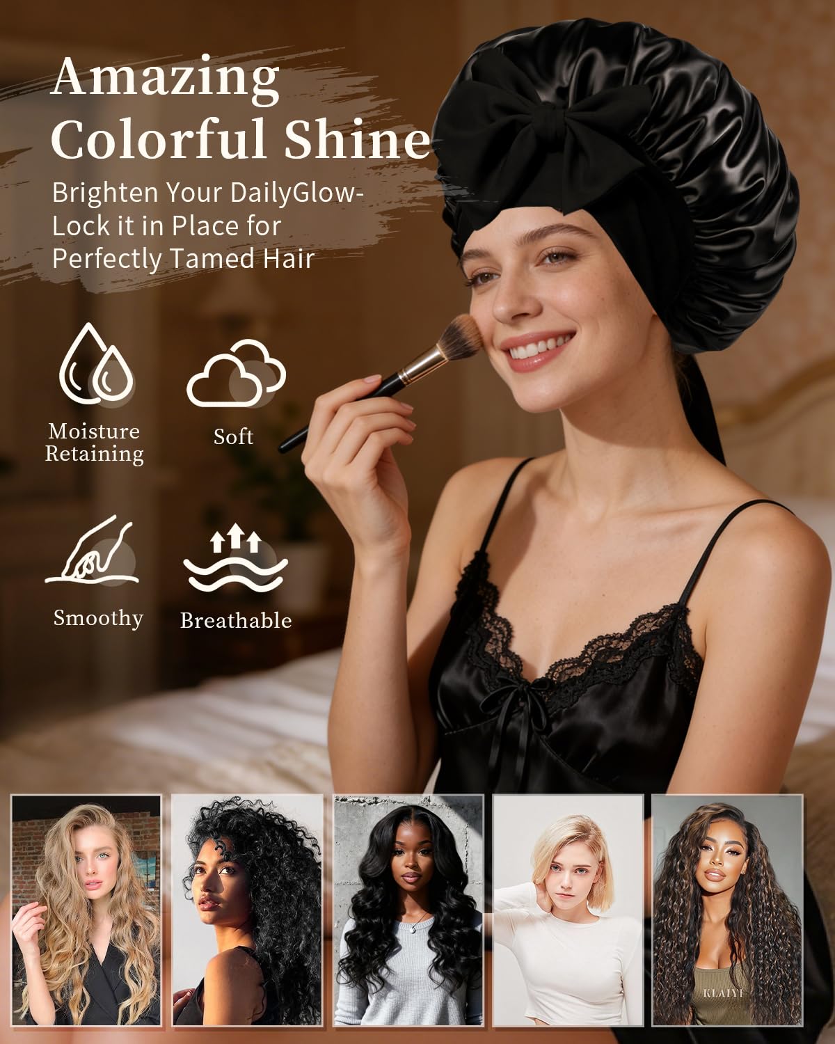 Confvrter worn during shower and skincare to keep hair dry and tidy