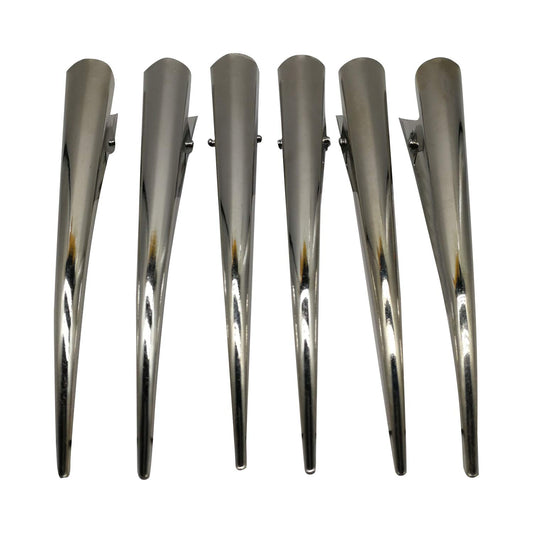 CONOFA front view of six silvery duckbill clips showing polished finish and value
