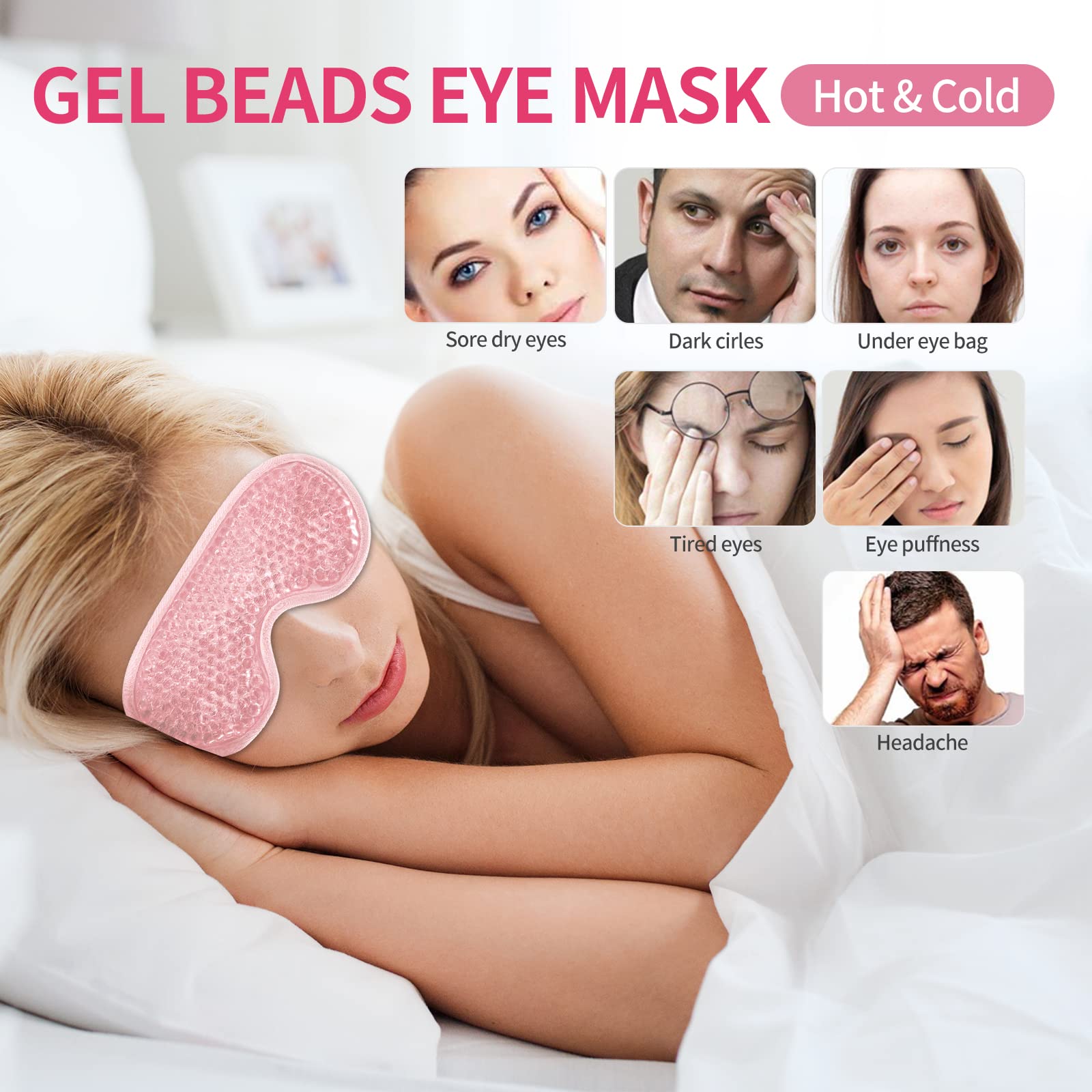 CONSGIJI bedside lifestyle scene with mask on pillow illustrating relaxation and nighttime eye care