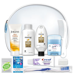 Convenience Kits International front view of zippered bag showing clear pouch and contents for quick TSA access
