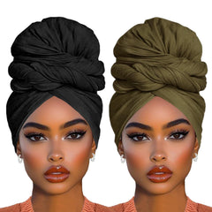 COOKOO front view of two head wraps showing black and army green benefits versatile styling